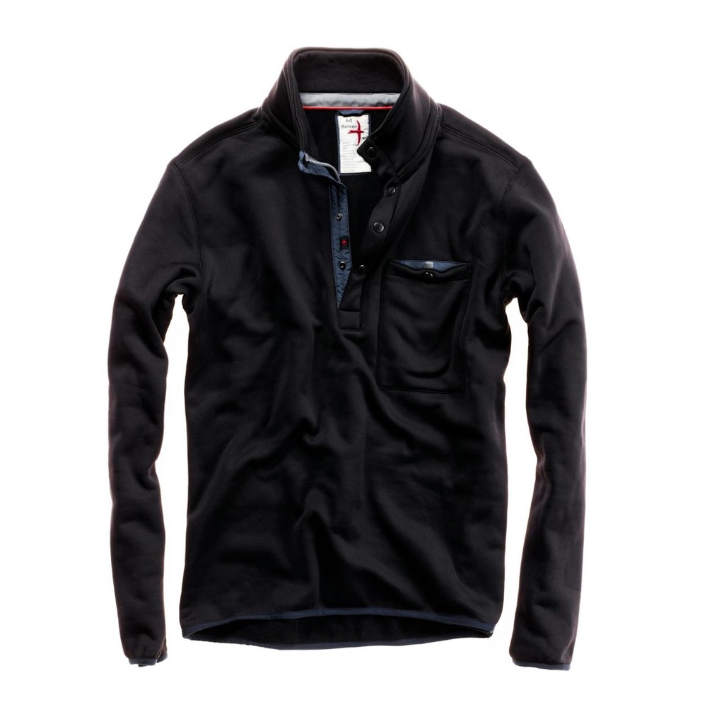 Relwen Mens Size M Micropile Sweater Long Sleeve Pullover 1/4 Zip Snap Black